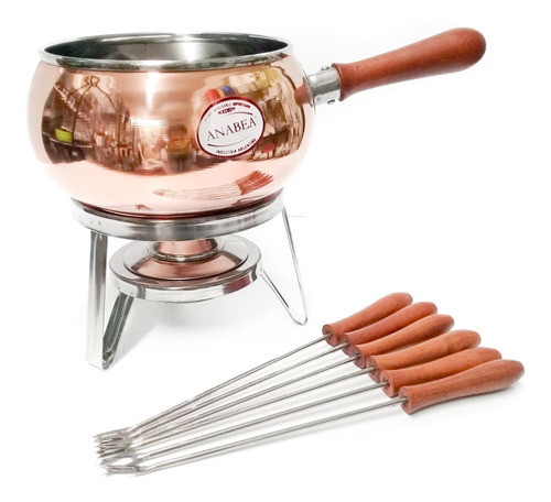 Olla Fondue Cobre Acero Familiar Calentador Y 6 Pinches 0