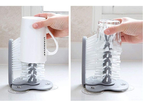 Lava Vasos Tazas Doble Cepillo Manual Con Ventosas 0