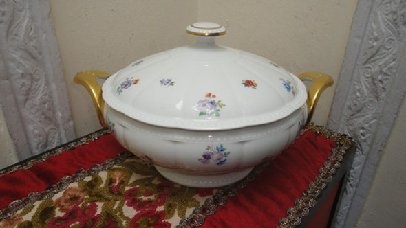 Sopera Centro Porcelana Alemana Antigua Diseño Floral Veala 0
