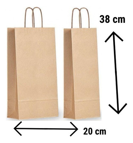 Bolsas De Papel Madera Kraft 20x38 Kpbb X100 U 2 Botellas 0