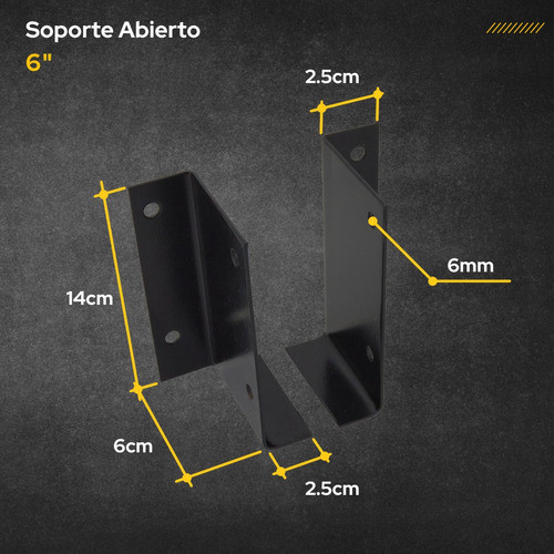 Soporte Abierto Tirante 2x6 3x6 + Tarugos 10mm + Tirafondos 1