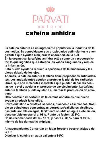 Cafeína Anhidra 250grs Uso Cosmetico 1
