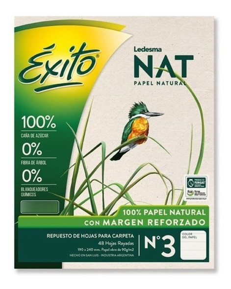 Repuesto 96 Hojas Escolar No.3 Exito Ledesma Nat Papel Natur 0