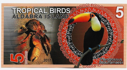 Fk Billete Isla Aldabra 5 Dolares 2017 Polimero Tucan. 0