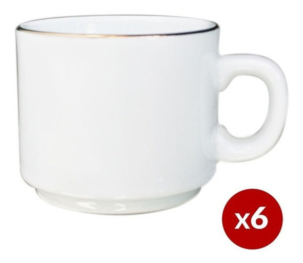 Set 6 Tazas Cafe Pocillo Borde Dorado Porcelana Tsuji 499 0