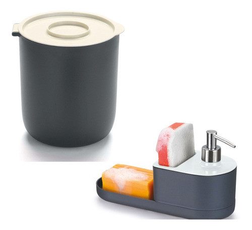 Lixeira 3,5l Dispenser Detergente Bucha E Sabão Kit Cozinha 1