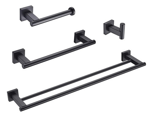 Hoooh Matte Black 4-piece Bathroom Accessories Set Stainless 0