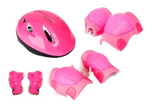 Set Proteccion Casco Codera Rodillera Muñequera Roller Rosa 0