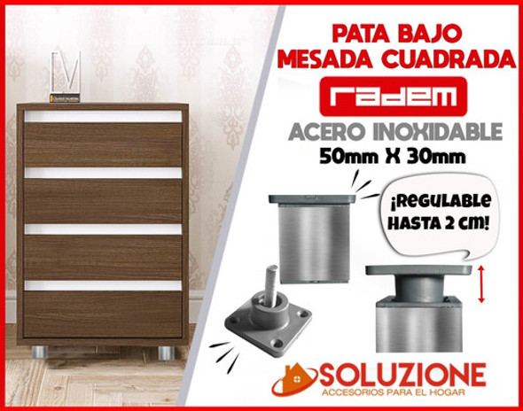 Pata Bajo Mesada Acero Inoxidable Regulable 50mm Cuadrada 1