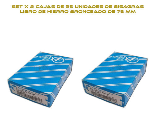Bisagra Libro Hierro Bronceado - 75mm - 2 Cajas X25 U. - Fdn 1