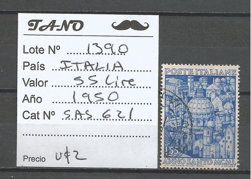 Lote1390 Italia 55 Liras Año 1950 Sas# 621 Usado 0