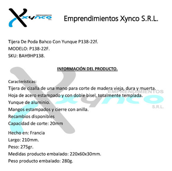 Tijera De Poda Bahco Con Yunque P138-22f 1