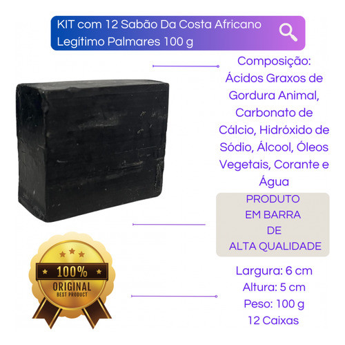 Kit Com 12 Sabão Da Costa Africano Legítimo Palmares 100 G 1
