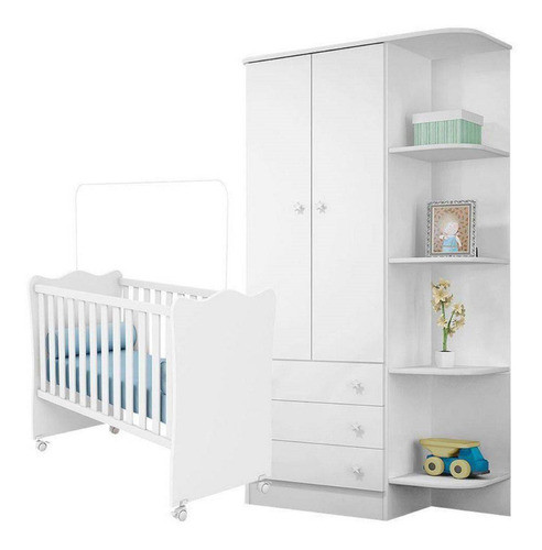 Jogo Quarto Infantil Berço Guarda Roupa Colchão - Qmovi 0