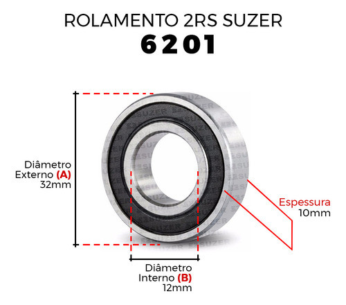 Rolamento De Esfera Vedação Borracha Ctk 6201 2rs Ddu C3 1