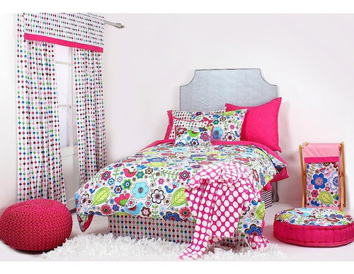 Bacati - Botnical Sanctuary Pink Twin Bed Skirt 1