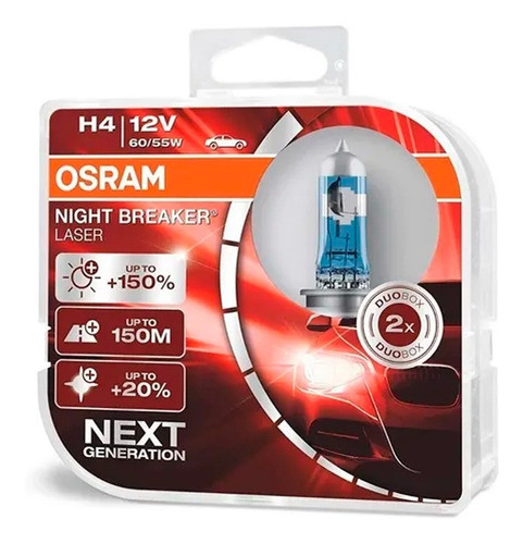 Kit 2 Lampara H4 Osram Night Breaker Laser +150% 12v 60/55w 0