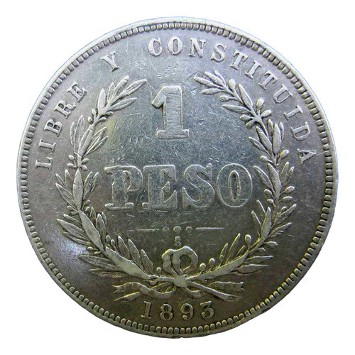 Antiguo 1 Peso Grande De Plata 1893 Santiago Muy Buen Estado 0