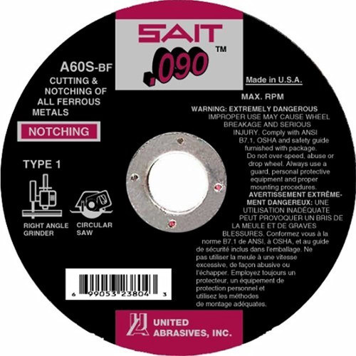 United Abrasivessait 23804 Tipo 1 A60s 412inch Por 090 Pulga 0
