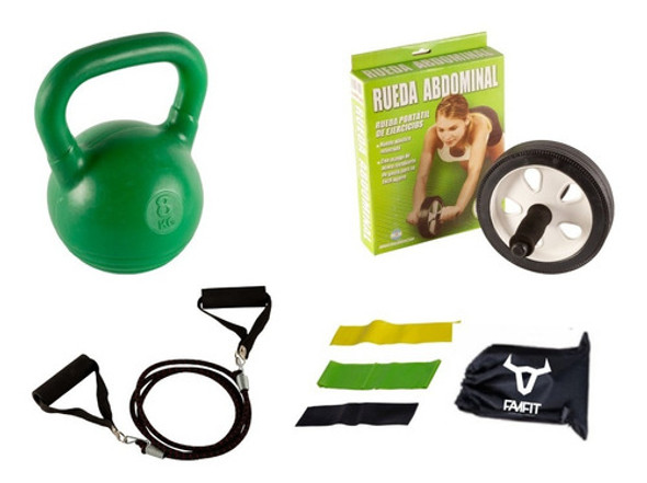 Kit Rueda + Pesa Rusa 8 Kg + Set Bandas + Extensor Famfit 0