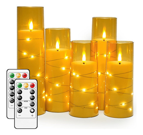 Velas Led Sin Llama Cadena De Luces Control Remoto 5un-ambar 0