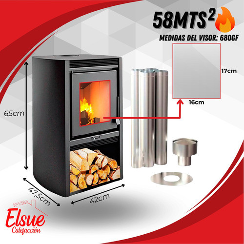 Calefactor A Leña Doble Combustión + Kit Techo Completo 1