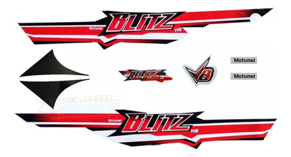 Kit De Calcos Completo Motomel Blitz 110 V8 Original Rojo 0