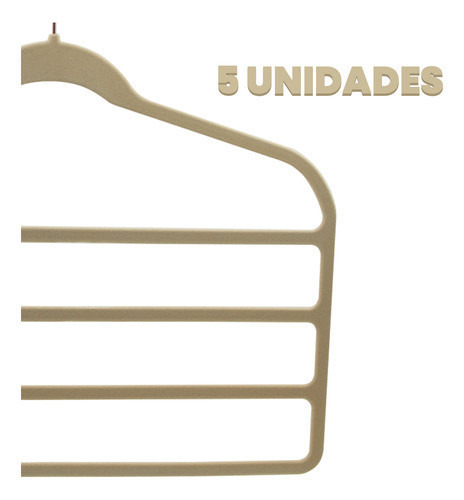 Kit 5 Cabides Veludo Bege Com Gancho Rosê Para 4 Calças 1