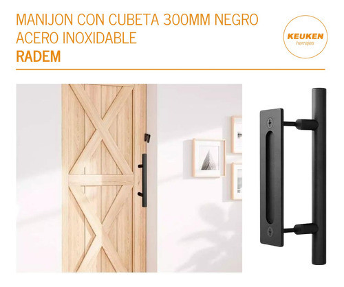 Manijon Con Cubeta P/puerta Granero Negro Acero Inoxi Radem 1