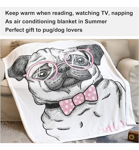 Zevrez Lindo Pug Manta Niños Tirar Mantas Con Gafas Pug Rega 1