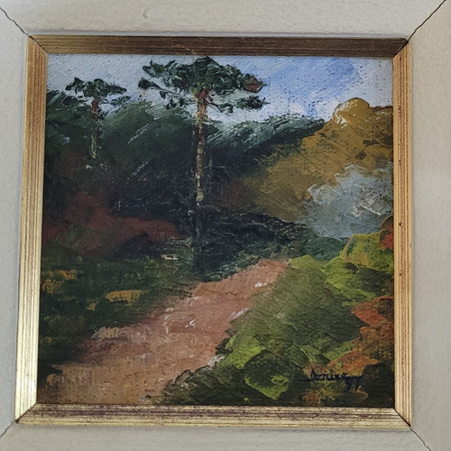 Quadro  Ost Paisagem C/ Pinheiros Ass. Denise 97  22x22 Cm 1