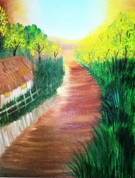 Quadro Pintura Óleo Sobre A Tela Campo Verde Floresta 0