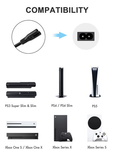 Cable De Alimentacion De Ca Tpltech Para Ps4 / Ps5 / Ps3, Xb 1