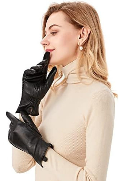 Qnlyczy Guantes De Piel De Oveja Genuina Para Mujer, Guantes 1