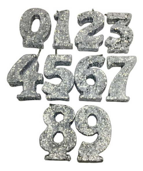 Vela Numerote Con Gibre Plateado Nº 7 0