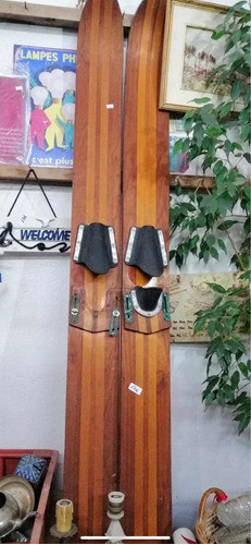 Antiguo Par Esquíes Madera No Remos Timon Salvavidas Deco 0