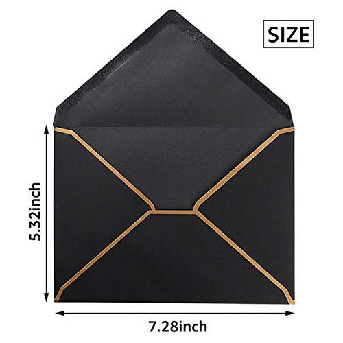 Sobres Para Invitacion 13x18cm Negro Borde Dorado 50u 1