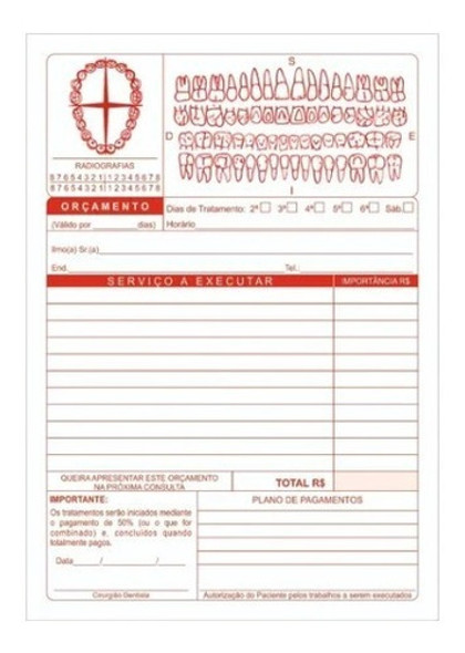 Bloco De Orçamento Dentista C/5 Unidades Com 50 Folhas Cada 1