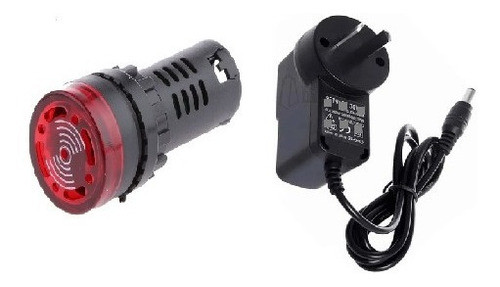 Buzzer Zumbador Alarma 12v 22mm Led Rojo + Fuente 12v 0