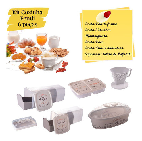 Kit6pc Porta Pão De Forma+pães+torrada+frios+manteiga+filtro 1