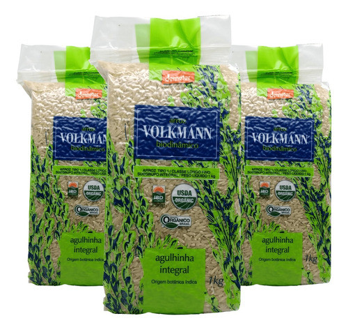 Arroz Integral Orgânico Agulhinha Biodinâmico Volkmann 3kg 0