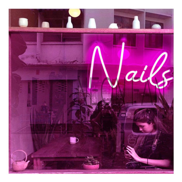 Cartel  Neon Led Nails Acrilico Transparente 0