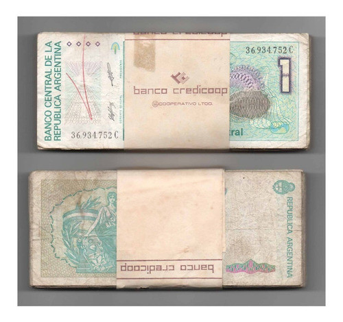 Argentina Fajo De Banco X100 Billetes 1 Austral Circulados 0