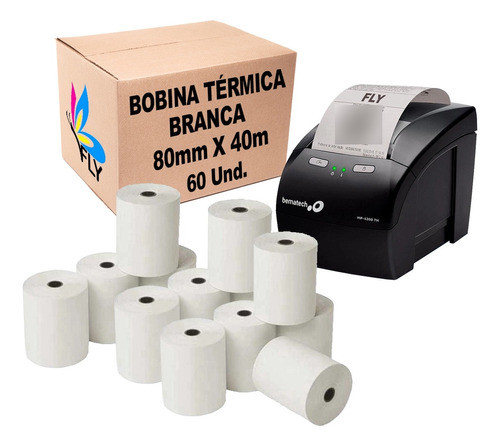 Bobina Térmica 80x40 Branca. Caixa Com 60 Rolos 0