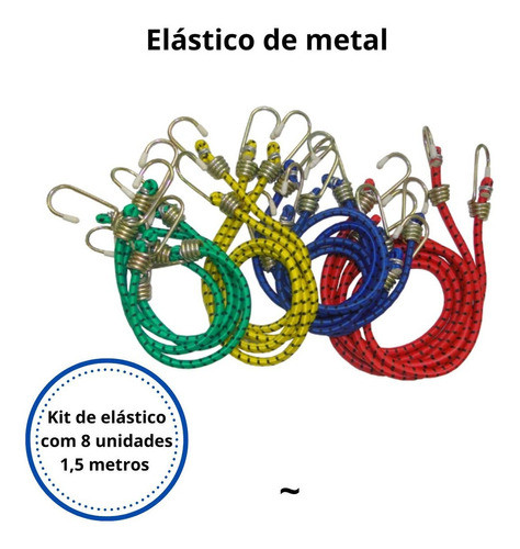 Cabo Elástico Bagageiro E Carga 1,5m Com Ganchos 8 Unidades 1