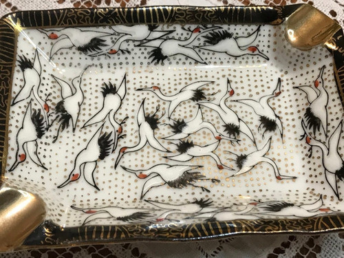Cenicero Porcelana Antiguo Japonesa Flores Pintado A Mano 1