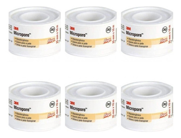 Fita Micropore 3m 25x10 Bege Kit 6un 0