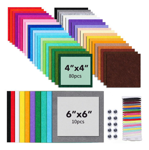 Tela De Fieltro 90 Piezas, 10x10cm Y 15x15cm, Colores Variad 0