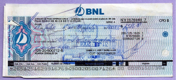 Cheque De La Banca Nazionale Del Laboro 0 Cheque De La Banca Nazionale Del Laboro 0