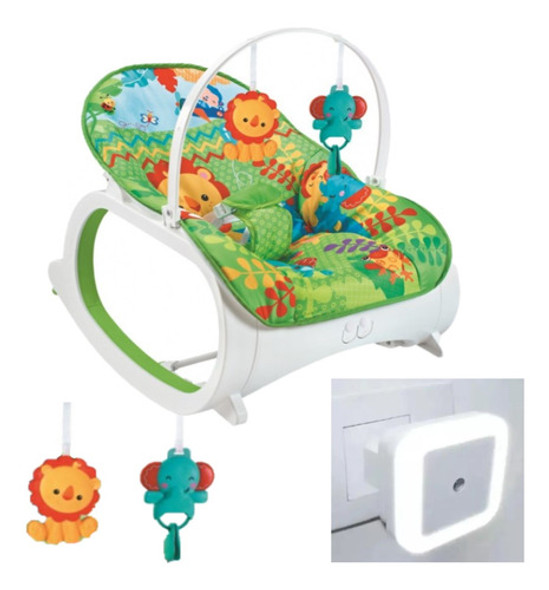Kit Cadeira De Balanço Safari Verde 18kg + Luminária Noturna 0